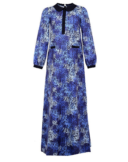 Blue print modest work gown